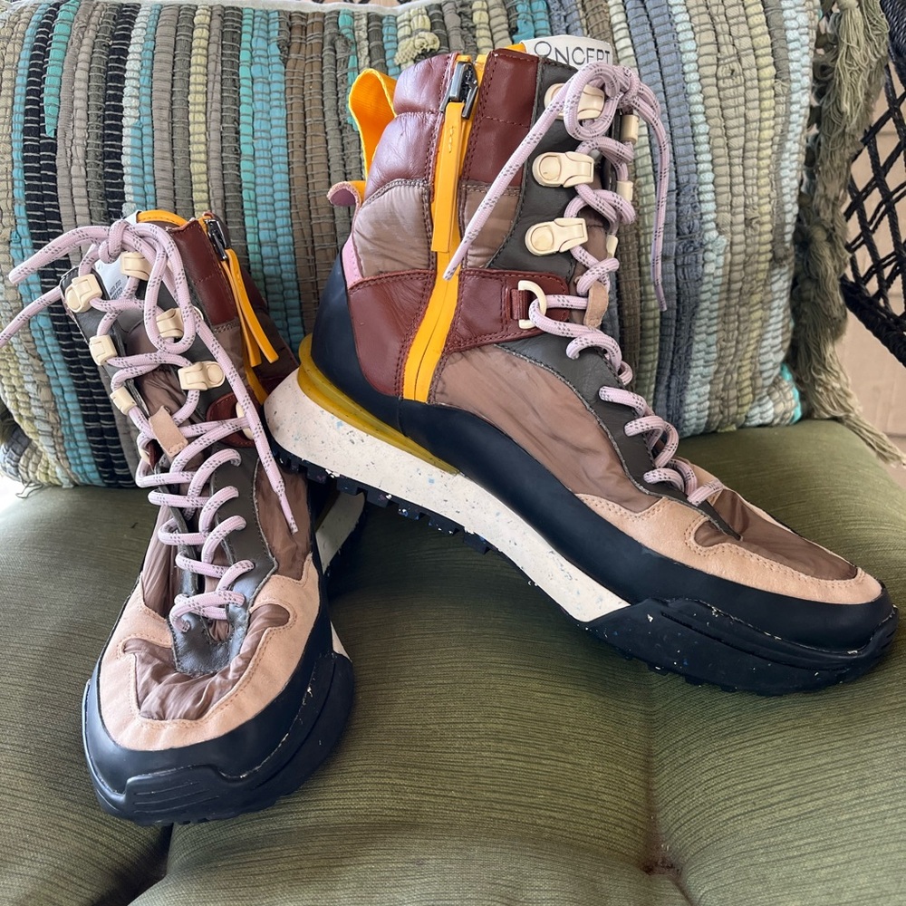 Stylish High-Top All Terrain Hikers by Ocept - Brown, Black, and Cream side zip